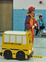Buster the remote-controlled bus and Simple the clown