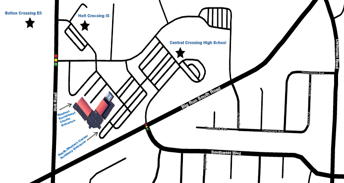 Map of the area around the South-Western Career Academy